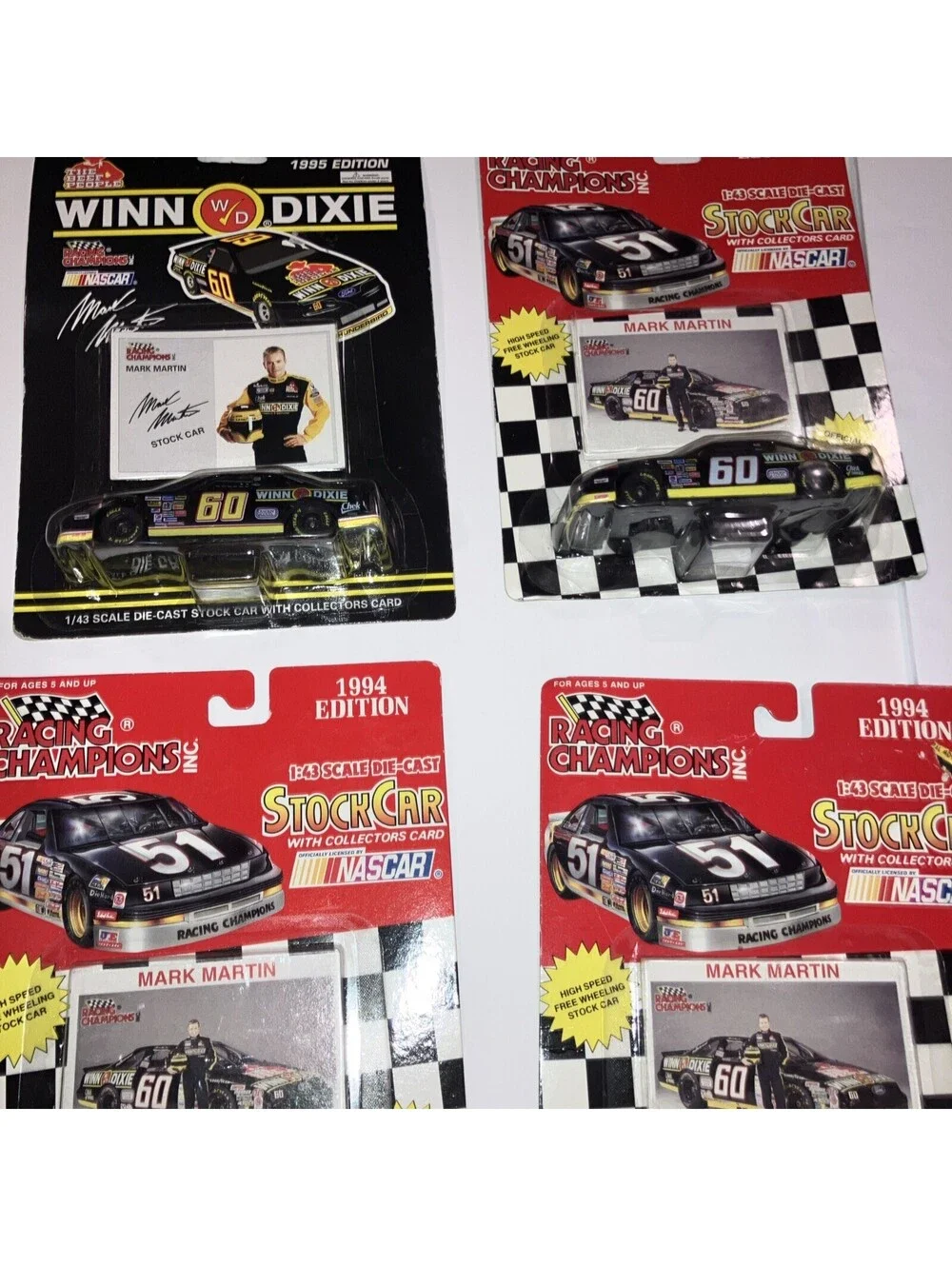 LOT Of 5 VINTAGE 1994-95 NASCAR RACING CHAMPIONS CARS MARK MARTIN 1:43 SCALE NEW